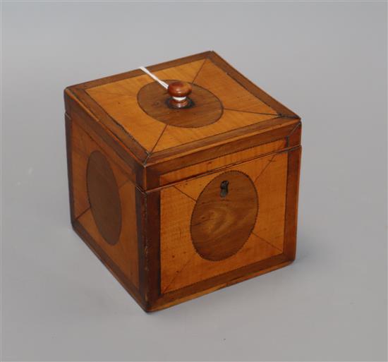 A 19th century satinwood square tea caddy height 11cm